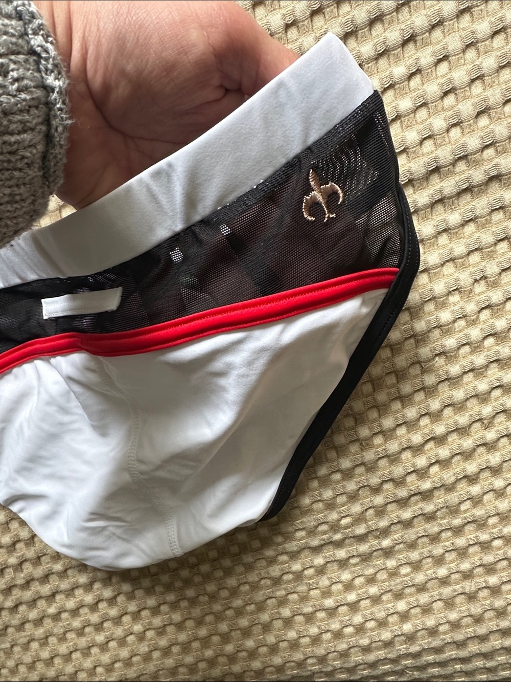 Men's White Swim Briefs with Red & Black Trim - Picture 4 of 4